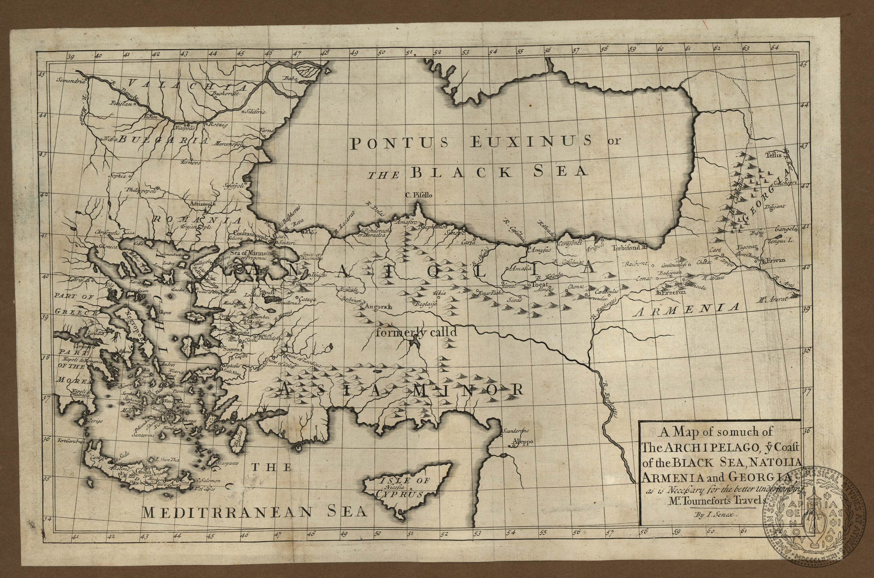 A map of so much of the Archipelago, the Coast of the Black Sea, Natolia, Armenia and Georgia; as is necessary for the better understanding M.r Tournefort's Travels.